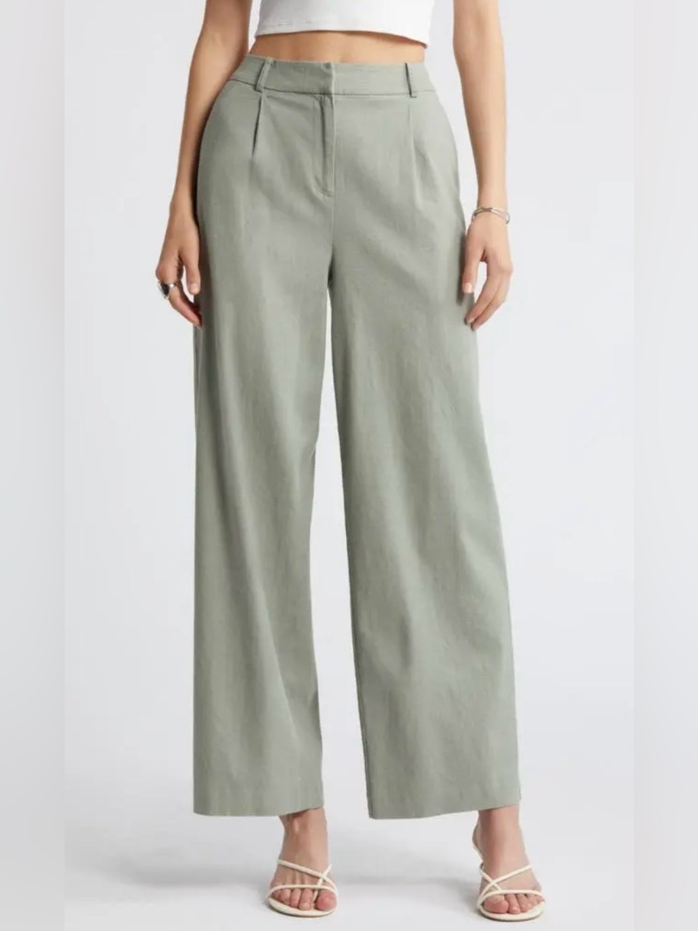 Wide-Leg High-Rise Pants in Sage Green